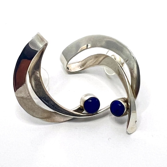 Sterling Silver Sodalite Earrings - Midcentury Modern - Ribbon - Picture 7 of 10